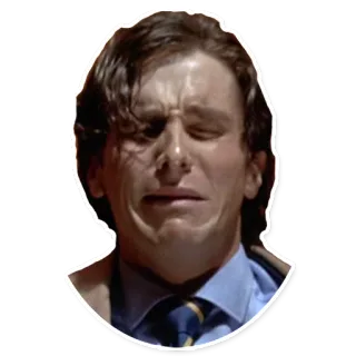 😖 36b1597c Patrick Bateman American Psycho menangis, sedih, emosional, patrick bateman, american psycho, meme, ekspresi whatsapp sticker