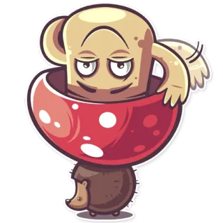 🙃 4f7d80c8 champignon, hérisson, dessin animé, autocollant, animal telegram sticker