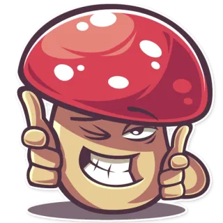 😉 df05b1c1 champignon, pouce levé, emoji, dessin animé, clin d'oeil telegram sticker