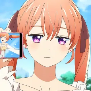 🙂 3850171e anime, karakter, cewek, selfie, kartun, seni whatsapp sticker