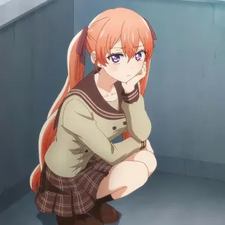 🙂 44a40087 gadis anime, seragam sekolah, rambut oranye, anime, gadis, duduk whatsapp sticker