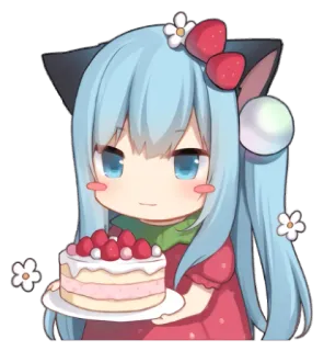 🍰 42b6c076 Anime meisje, Aardbei, Taart, Schattig, Chibi, Kawaii telegram sticker