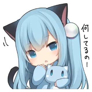 🧐 99342e02 何してるの？ Anime, Kattenoortjes, Schattig, Meisje, Manga, Sticker telegram sticker