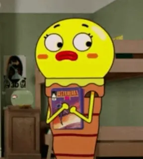 😄 416a1653 Asteroids cartoon, character, yellow, ice cream cone, asteroids, the amazing world of gumball whatsapp sticker