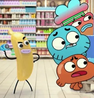 😄 b713ad63 The Amazing World of Gumball cartoon, funny, animation, banana, gumball, darwin, anais whatsapp sticker