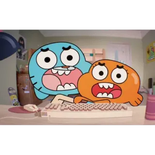 😱 b9ac3120 Gumball The Amazing World of Gumball мультфильм, анимированный, кот, рыба, компьютер telegram sticker