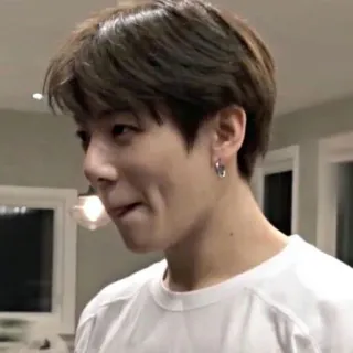 🍁 62aee10e pria, anting, kemeja putih, dalam ruangan, senyum, lesung pipi, potret whatsapp sticker