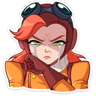 😭 5922e0cc ผู้หญิง, นักบิน, ร้องไห้, การ์ตูน, น้ำตา, รำคาญ, ตัวละคร telegram sticker