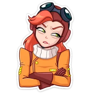 😐 82624145 การ์ตูน, สติกเกอร์, ผู้หญิง, ทัศนคติ, นักบิน, ผมแดง telegram sticker