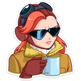 ☕️ e7d9c9ad การ์ตูน, ผู้หญิง, นักบิน, นักบิน, แว่นกันลม, แก้ว, เครื่องดื่ม telegram sticker