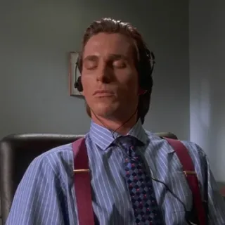 🪚 f68c44df Patrick Bateman American Psycho Patrick Bateman, American Psycho, film, personnage, casque audio, années 80 telegram sticker