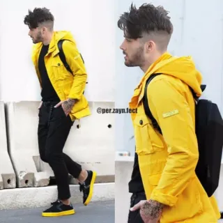 🚶‍♂️ 2a24be6a Zayn Malik @per.zayn.fect 남자, 재킷, 노란색, 검은색, 패션, 모델, 스타일, 사람 telegram sticker