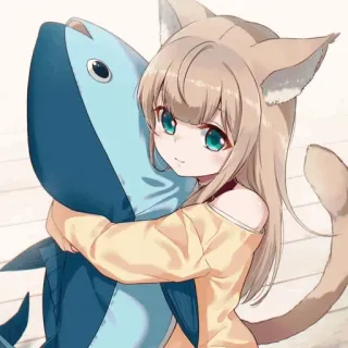 ▪️ d26e64fd dziewczyna anime, kocia dziewczyna, kemonomimi, słodki, kawaii, ryba, pluszak telegram sticker