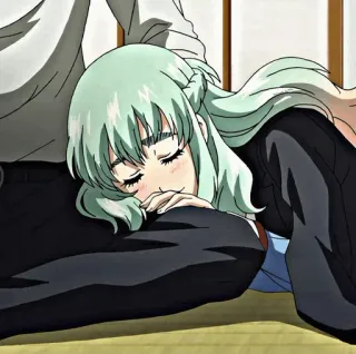 🦠 259edae2 anime, sleeping, resting, woman, character, green hair, eyes closed, relaxation, calm telegram sticker
