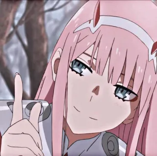 🦠 fae920c2 Zero Two Darling in the Franxx anime, zero two, darling in the franxx, cartoon, peace sign telegram sticker