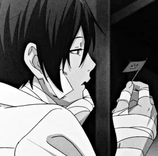 🦉 710f76a7 Аниме, Персонаж, Черно-белое, Бинты telegram sticker