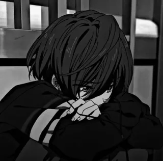 🦉 e0e50a7a Аниме, Грустный, Эмоциональный, Парень, Монохромный telegram sticker