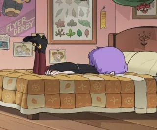 🛌 1f060bc2 Amity Blight The Owl House Flyer Derby Kreskówka, Sypialnia, Łóżko, Postać telegram sticker