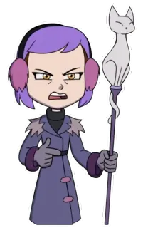 😠 fde13cfb Amity Blight The Owl House kreskówka, wiedźma, fioletowe włosy, zima, laska, kot, Disney telegram sticker