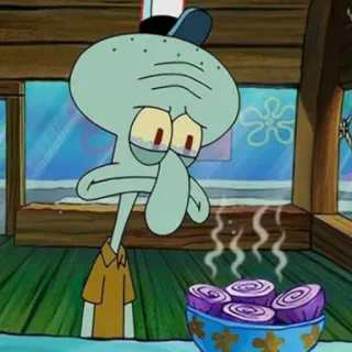 ➰ 7a8634c3 Squidward SpongeBob SquarePants Squidward, cartoon, SpongeBob, animation, onions telegram sticker