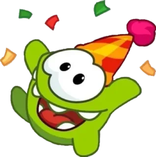 🥳 0eada0d5 Om Nom Cut the Rope zielony, potwór, cukierek, święto, impreza, słodki whatsapp sticker