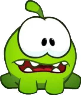 😟 92db2db6 Om Nom Cut the Rope słodki, potwór, zielony, kreskówka, cukierek whatsapp sticker