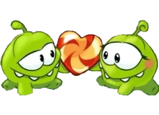❤️ aacd7e20 Om Nom Cut the Rope zielony, cukierek, potwór, słodki, miłość, serce whatsapp sticker