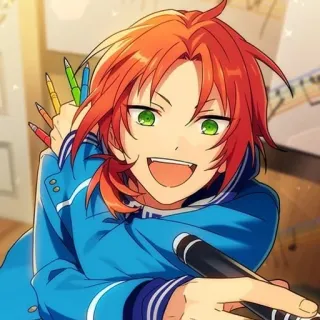 🎼 32e98a17 アニメ, オレンジ髪, 緑色の目, 笑顔 telegram sticker