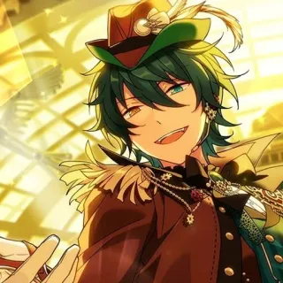 🍭 4940fbf8 アニメキャラクター, 笑顔, 緑髪, ポートレート, アニメ, 帽子 telegram sticker