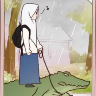 😄 1028a807 cartoon, crocodile, girl, hijab, animal, backpack telegram sticker