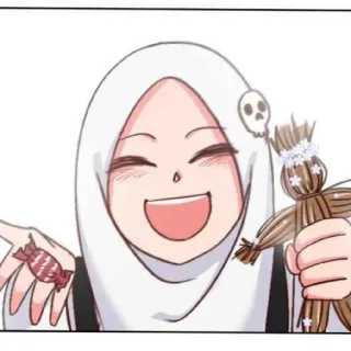 😄 16332680 anime girl, hijab, skull, candy, cute, cheerful, straw doll telegram sticker