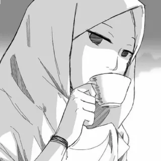 😄 51f15b5c hijab, woman, coffee, tea, muslim, anime, manga telegram sticker
