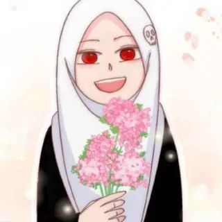 😄 a1572bf4 anime, flowers, hijab, cartoon, cute, illustration telegram sticker