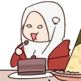 😄 aeda5fb6 cartoon, woman, dessert, cake, food, hijab, muslim, cheerful telegram sticker