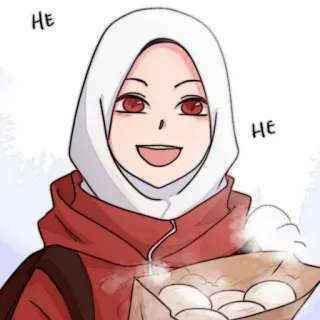 🧨 64fbb1a7 He He kartun, wanita, hijab, senyum, anime, perempuan, senang whatsapp sticker