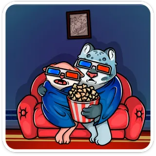 🍿 0b21da53 고양이, 3D 안경, 팝콘, 영화, 소파, 동물 telegram sticker