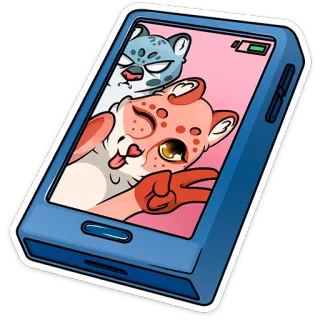 📸 53383686 만화, 셀카, 핸드폰, 동물, 고양이, 평화, 귀여운, 스티커 telegram sticker