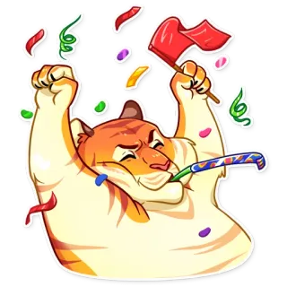 🥳 caaf6b0f tiger, celebration, party, confetti, festive, animal, cartoon telegram sticker
