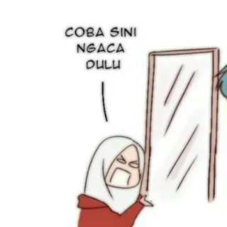 📚 2f0b176c COBA SINI NGACA DULU 여자, 거울, 무슬림, 히잡, 표정, 인도네시아 사람 telegram sticker