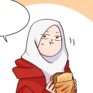 ℹ️ fce30bf0 女性, ヒジャブ, 食べ物, 漫画, サンドイッチ telegram sticker