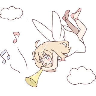 🎺 ebbffa83 angel, trumpet, music, anime style, cartoon, flying telegram sticker