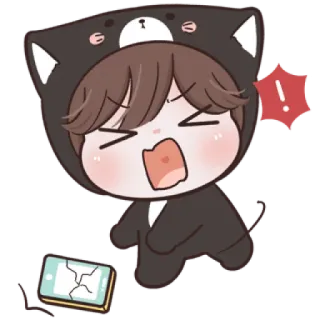 😼 277b6c9c アニメ, ちび, カートゥーン, ショック, 壊れた電話, かわいい telegram sticker