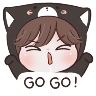 😼 85a32447 GO GO ! かわいい, 応援, 励まし, 漫画, ポジティブ, クマの着ぐるみ, アニメ telegram sticker