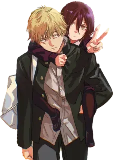 😒 36042c63 anime, school uniform, backpack, characters, peace sign telegram sticker