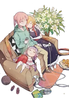 😊 661a2230 Anime, Kreskówka, Kanapa, Postacie, Pokojówka, Kawaii, Śpiący telegram sticker