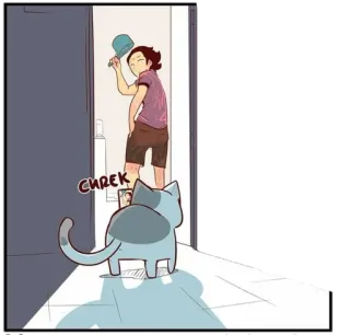 😸 6b0379c4 CHUREK gatto, cartone animato, animale, porta, persona telegram sticker