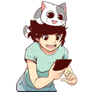 😸 ee0ba4f4 gatto, ragazza, carino, telefono, anime, cartone animato telegram sticker