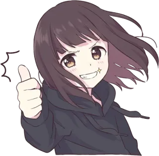 👍 2d0bef03 anime girl, thumbs up, brown hair, cute, positive, cheerful telegram sticker