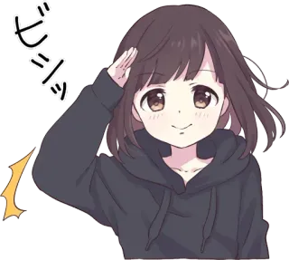 👍 f39d3f41 ビシッ anime, cartoon, salute, girl, Japanese, greeting telegram sticker