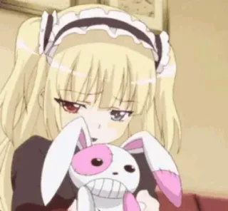 🧃 55227d05 动漫, 女孩, 金发, 可爱, 兔子, 毛绒玩具 telegram sticker